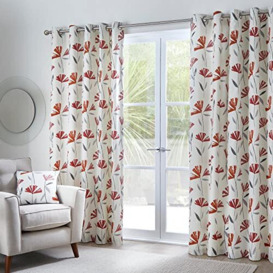 "Fusion - Dacey - 100% Cotton Pair of Eyelet Curtains - 46"" Width x 54"" Drop (117 x 137cm) in Red"