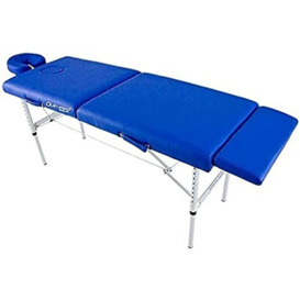 QUIRUMED Massage table, Foldable, Aluminium Ultralight, Leatherette, Professional, 200 x 60 cm, Blue, Removable headrest, Face hole, Foot rest, Up to 120 kg