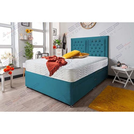 Sleep Factory's Luxury Teal Plush Divan Bed with Memory Sprung Mattress and Matching Mila Headboard 6.0FT (Super King) 4 Drawers