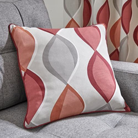 Fusion - Grey & Red Geometric Cushion (43 x 43cm) - 100% Cotton - Filling Included - Grey & Orange Ogee Cushion - Terracotta Cushion w/Curve Pattern - Red Cushions with Covers Included/Cushion Insert