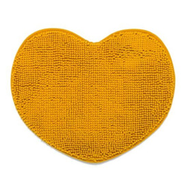 SWEET HOME OSAMA Heart Shaped Chenille Microfiber Non Slip Bath Mat, Ideal for Bedroom and Kitchen Rug - Soft and Washable Bathroom Rug, 60 x 50 cm, Yolk Yellow