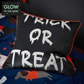 Catherine Lansfield Kids Halloween Trick Or Treat Glow in the Dark 45x45cm Cushion Orange Black