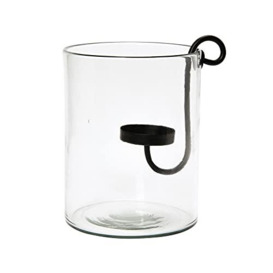 "Creative Co-Op Glass Hurricane with Metal Candle Holder, Black Candleholders, 8"" L x 8"" W x 10"" H"