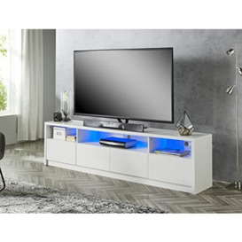 MMT Furniture LED TV Stand Cabinet Unit with Blue LED Lights -TV Console & Entertainment Unit with Storage - Gloss Finish - Modern TV Shelf Desk for up to 85 inches LED LCD Plasma Flat Screens(White)