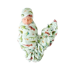 Posh Peanut Unisex Baby Swaddle Blanket - Large Premium Knit Viscose from Bamboo - Infant Swaddle Wrap, Receiving Blanket & Beanie Set, Baby Shower Newborn Gift, Registry - Buddy (PP-SW001-BDY-ONSZ)