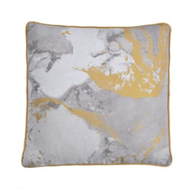 "Sleepdown Metallic Marble Print Filled Cushion Soft Decorative Square Piped Edge Cotton Home Decor Sofa Bedroom 18"" x 18"" - Natural - 45cm x 45cm"