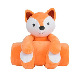 Sleepdown Kids Novelty Cuddly Fox Toy Plush Throw Fleece Super Soft Warm Cosy Warm Bed Blanket Gift - Brown - (Throw 100 x 85 cm - Toy 25 x 8.5cm), Multicolor, 5056557516490