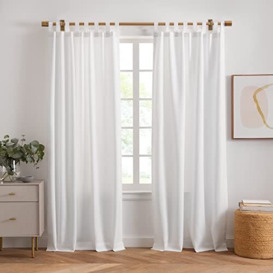 "Elrene Home Fashions Rhodes Solid Tab-Top Header Window Curtain Panels, Indoor or Outdoor Curtains, Set of 2, 52"" x 95"", White"