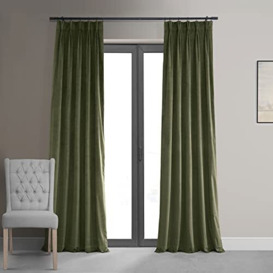 HPD Half Price Drapes Velvet Blackout Curtains/Drapes - 120 Inches Long 1 Panel Blackout Curtain Signature Pleated for Living Room & Bedroom - 25W X 120L, Hunter Green