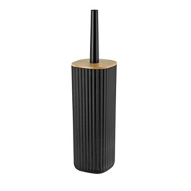 WENKO Rotello toilet brush set, closed toilet brush holder made of high-quality plastic with bamboo lid and grooved structure, Ø 10 x 36 cm, toilet brush head replaceable, black/natural