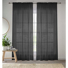 Enhanced Living Black Plain Woven Voile Slot Top Curtain Panel Pair (57x90) 145x229cm, CRY16PA90-PAIR, 145 x 229cm (57x90)