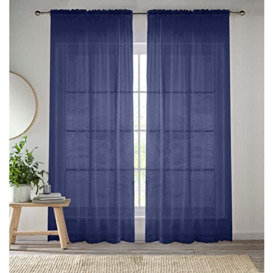 Enhanced Living Navy Plain Woven Voile Slot Top Curtain Panel Pair (57x54) 145x137cm, CRY27PA54-PAIR, 145 x 137cm (57x54)