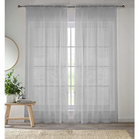 Enhanced Living Silver Plain Woven Voile Slot Top Curtain Panel Pair (57x54) 145x137cm, CRY30PA54-PAIR, 145 x 137cm (57x54)