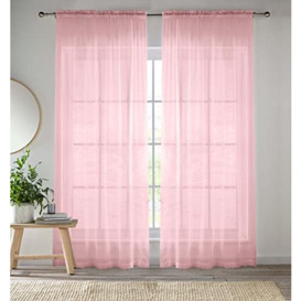 Enhanced Living Pink Plain Woven Voile Slot Top Curtain Panel Pair (57x54) 145x137cm, CRY07PA54-PAIR, 145 x 137cm (57x54)