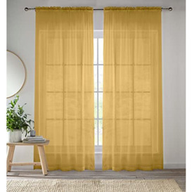 Enhanced Living Gold Plain Woven Voile Slot Top Curtain Panel Pair (57x90) 145x229m, CRY26PA90-PAIR, 145 x 229cm (57x90)