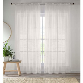 Enhanced Living Cream Plain Woven Voile Slot Top Curtain Panel Pair (57x54) 145x137cm, CRY02PA54-PAIR, 145 x 137cm (57x54)