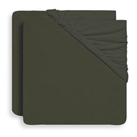 Jollein Jersey Fitted Sheet for Cradles Leaf Green Pack of 2 40/50 x 80/90 cm 100% Cotton Fitted Sheet Dark Green