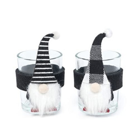 Mopec NI2 Pack of 2 Glass Candle Holders with Gnome Decoration Black Felt 6.5 x 9 cm