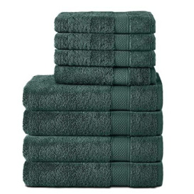 Komfortec Set of 8 Hand Towels 100% Cotton, 4 Bath Towels 70 x 140 cm and 4 Hand Towels 50 x 100 cm, Terry Clothing, Soft, Towel, Large, Dark Green