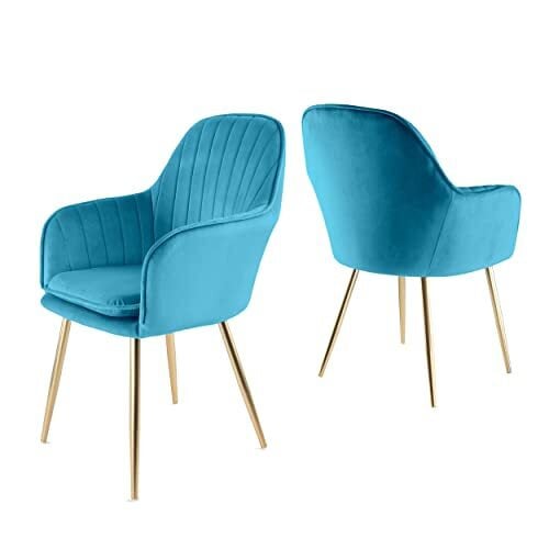 RayGar Genesis Muse Velvet Fabric Tub Chair Set Of 2 With Gold Finish Metal Tube Legs (Teal)