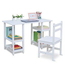 Fantasy Fields by Teamson Kids Wooden Writing Desk with Shelves, Children's Table and Chair Set, School Study Desk with Storage, White