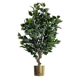 Leaf Realistic Artificial Tree with Planter, Mixed Materials, 100cm Bush Ficus Gold