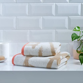 Fusion Cream Beige Bath Towel (70 x 130cm) - 100% Cotton - Geometric Shape Print - Bath Towel Large, Bathroom Accessory - Leda Collection
