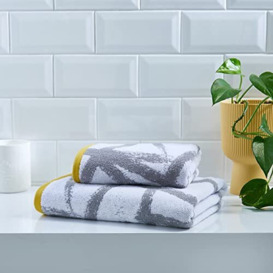 Fusion White Grey Bath Towel (70 x 130cm) - 100% Cotton - Geometric Shape Print - Bath Towel Large, Bathroom Accessory - Leda Collection
