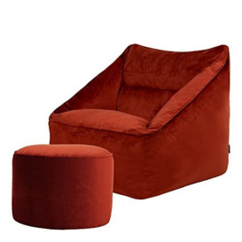 icon Natalia Velvet Lounge Chair Bean Bag and Pouffe, Terracotta Orange, Giant Bean Bag Velvet Chair, Large Bean Bags for Adult with Filling Included, Accent Chair Living Room Furniture