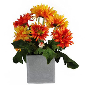 Leaf Artificial Potted Daisy Plant, Orange Potted Daisy, 33cm
