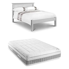 Julian Bowen Set Of Barcelona Lfe Dove Grey Bed 135Cm & Capsule 3000 Pillow Top Mattress