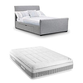 Julian Bowen Set Of Capri Fabric Bed With Drawers Light Grey 180Cm & Capsule 3000 Pillow Top Mattress