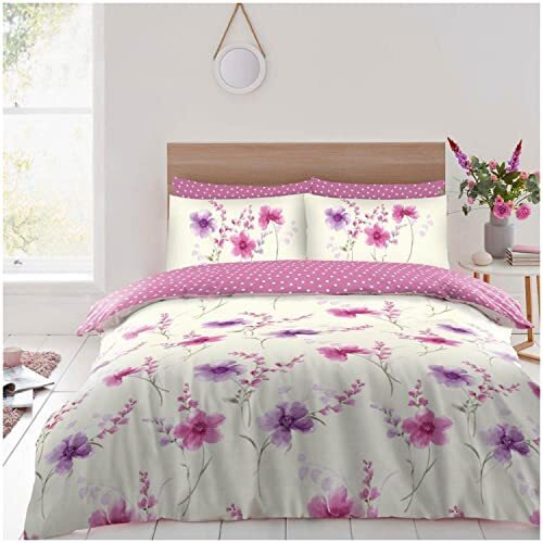 Super Dreamer Floral Complete Duvet Set, Reversible Bedding Set, Polka Dot Bed Set, Printed Double Fitted Sheet Set With Pillowcases, Multi