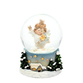 Dekohelden24 W-10033271-Stern Snow Globe Angel on Clouds with Star on Intricately Decorated Base Dimensions L x W x H: 6.5 x 6.5 cm Ball Diameter 6.5 cm Gold Star