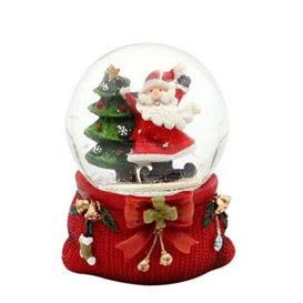 Dekohelden24 Santa Claus snow globe with Christmas tree on elaborately decorated base, dimensions L x W x H: 6.5 x 6.5 x 9 cm, ball diameter 6.5 cm.