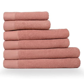 furn. Textured 6 Piece Hand Towel/Bath Towel/Bath Sheet Bale, Cotton, Blush