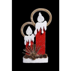 SHATCHI 41Cm Christmas Pre Lit Twin Candles Battery Operated Glitter Foam Snow Covered Finish Table Decoration Red