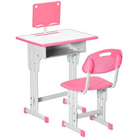HOMCOM Kids Desk and Chair Set Adjustable Height Study Table Set w/Drawer, Book Stand, Pen Slot - Pink