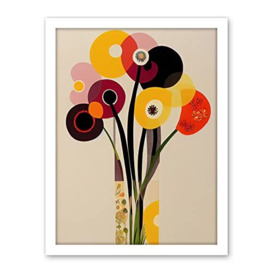 Wee Blue Coo Abstract Retro Spring Summer Flowers Floral Yellow Burgundy Orange Bouquet Vase Artwork Framed Wall Art Print 18X24 Inch