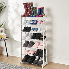 OHS Shoe Rack White Storage Tall Narrow Compact Space for Bedroom Inside Wardrobe Hallway Closet Organiser Easy Assembly, 7 Tier - 21 Pairs