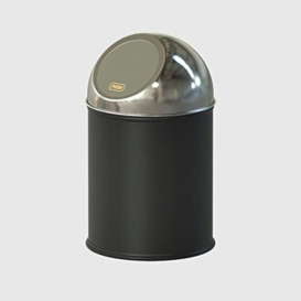 La Briantina Steel Waste Bin with Push Lid Deep Black Diameter 20 x Height 35 cm Capacity 8 Litres