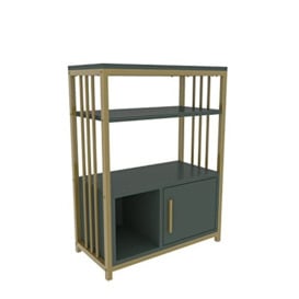 DECOROTIKA - Letos Contemporary Bookshelf, Shelving Unit, Display Unit, Bookcase with Cabinet and Metal Frame (Green and Gold Colour)