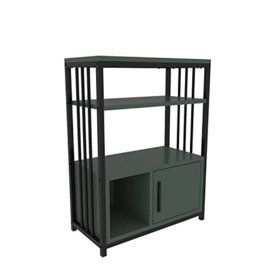 DECOROTIKA - Letos Contemporary Bookshelf, Shelving Unit, Display Unit, Bookcase with Cabinet and Metal Frame (Green and Black)