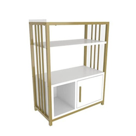 DECOROTIKA - Letos Contemporary Bookshelf, Shelving Unit, Display Unit, Bookcase with Cabinet and Metal Frame (White and Gold Colour)
