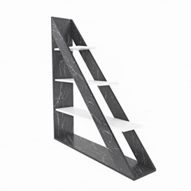 DECOROTIKA - Pisagor Geometric Corner Bookcase, Bookshelf, Shelving Unit, Display Unit, Unique Design (Black Marble Effect and White)