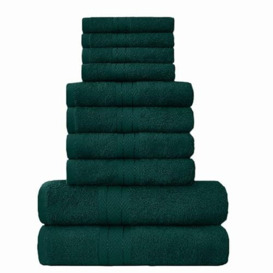 GC GAVENO CAVAILIA Soft Towels - 10 Piece Bathroom Towels Bale Set - Premium Quality Water Absorbent Towel, 4 Face 4 Hand 2 Bath Towel, 450 GSM Washable Towels Set, Dark Green