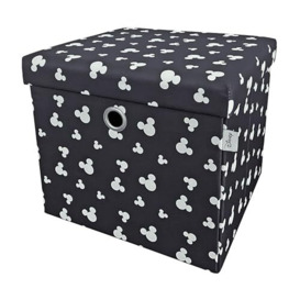 Disney Classic Mickey Mouse Foldable Ottoman Storage Box, Square Toy Chest Box with Lid for Kids, Foot Stool, Can Hold up to 30kg - Black
