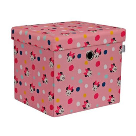Disney Classic Minnie Mouse Foldable Ottoman Storage Box, Square Toy Chest Box with Lid for Kids, Foot Stool, Can Hold up to 30kg - Pink