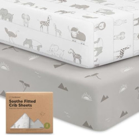 2-Pack Organic Cot Sheets for Boys, Girls - Jersey Fitted Cot Sheet, Baby Cot Sheets Neutral, Cot Mattress Sheet, Cotton Cot Sheets, Soft Baby Sheets for Cot, Unisex Cot Fitted Sheets (Savannah)