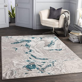 Surya Adria Abstract Rug - Area Rugs Living Room, Dining, Lounge, Bedside - Modern Marble Rug, Soft Luxurious Easy Care Medium Pile - Large Rug 120x170cm Grey & Teal Rug